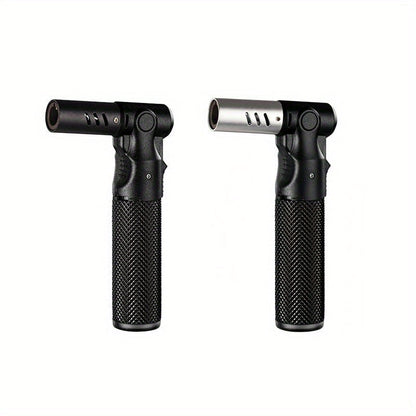 Angled-Nozzle Torch Lighter with Knurled Cylindrical Grip, Standing Body and Three Finish Options