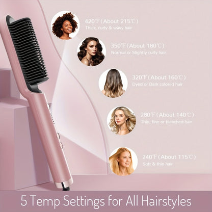 Hair Straightener & Curling Iron Set for Women, Flat Iron Straightening Brush, Anti-Scald, Precise Temperature Control