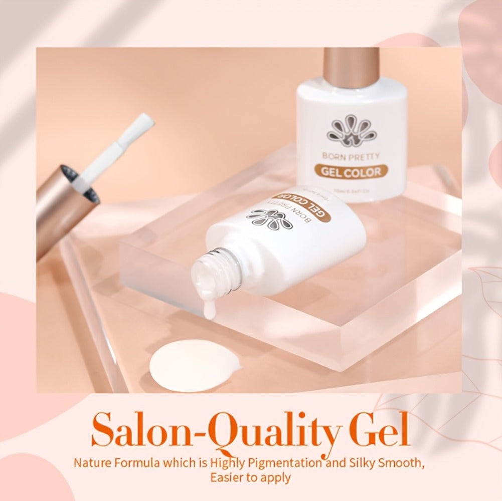 Gel Nail Polish in 10ml Translucent Jelly with 6 Milky, Snow-Glitter and Nude Shade Options