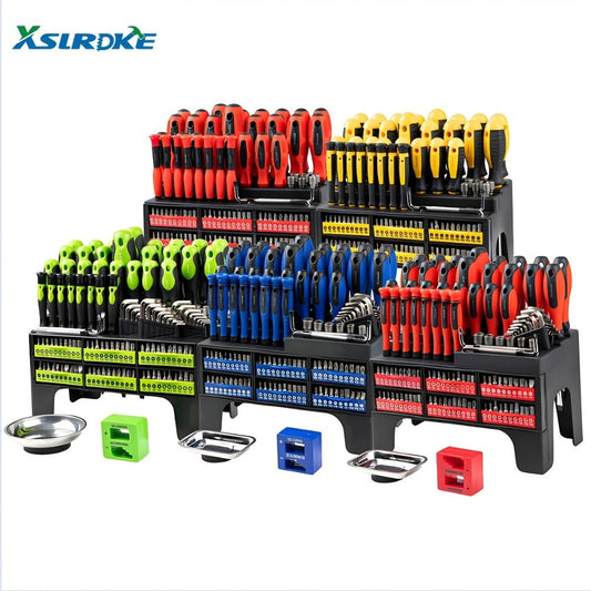 Screwdriver and Bit Organizer Set with 100-, 118- or 126-Piece Color-Coded Rack Configurations