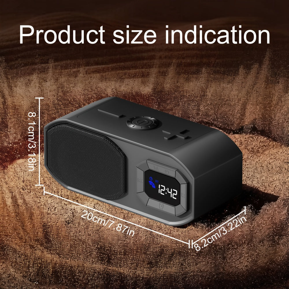 Bluetooth Speaker with Digital Alarm Clock, Fixed-Time Alarm, HD Sound, TWS Stereo Pairing, USB TF Card AUX Input