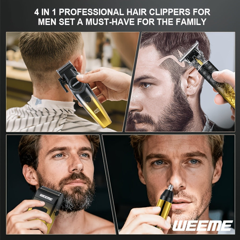 4-Piece Grooming Kit for Men USB Rechargeable Electric Shaver Beard Trimmer Nose Hair, for Everyday Face, Beard and Body Grooming