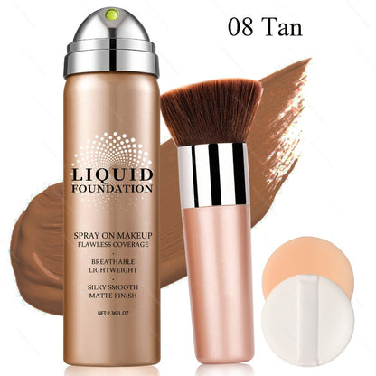 Full Coverage Liquid Foundation Airspray Kit Buildable Formula 6 Shades – Natural Beige Nude Porcelain Tan Medium Natural Satin Finish