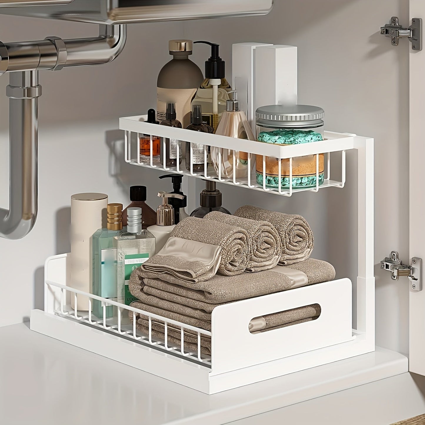Under Sink Storage Organizer 2-Tier Slide-Out Shelf in 1 or 2 Packs and Three Color Options