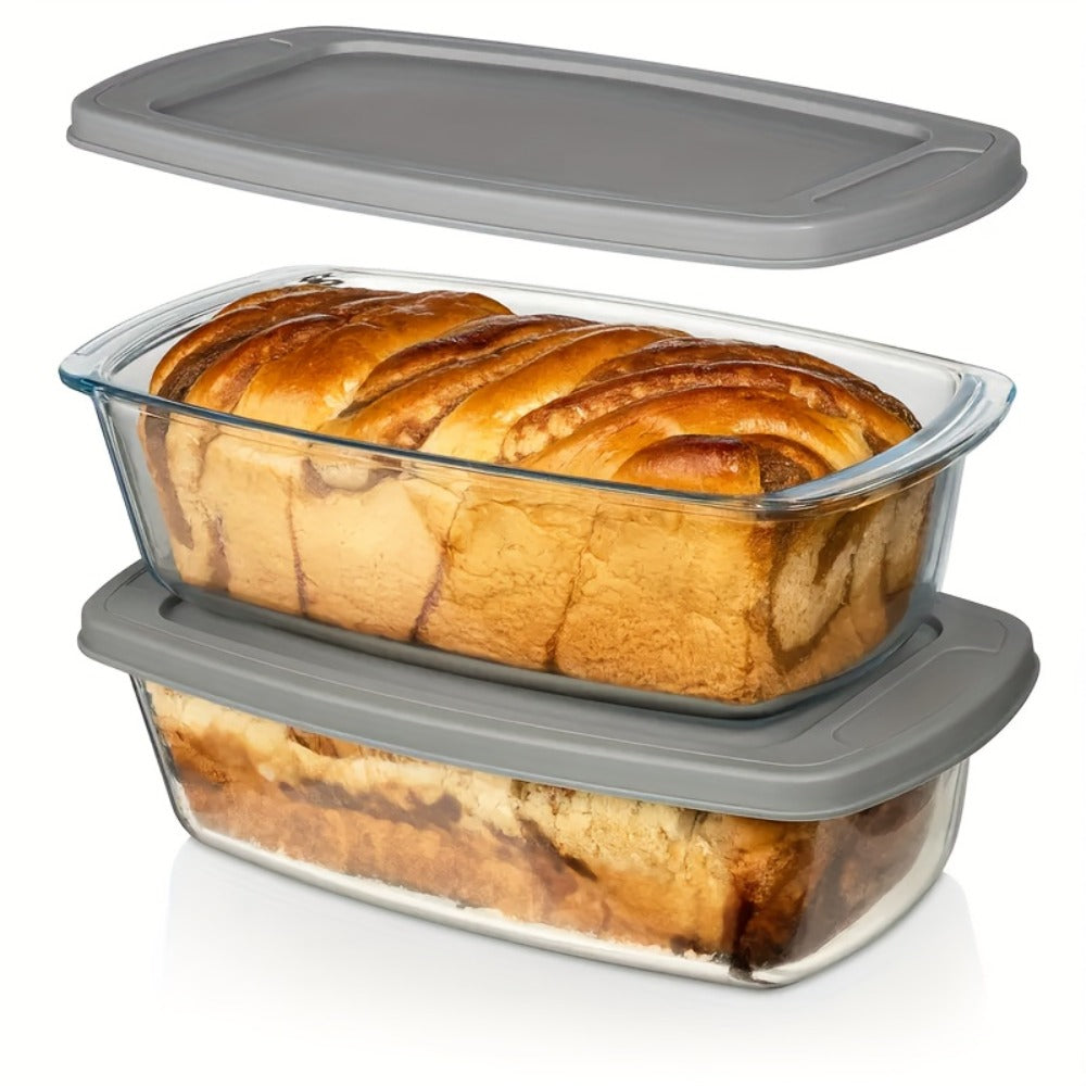 Glass Baking Dish with Lid, 1.9 Qt Rectangular Glass Loaf Pan with Handles, Oven & Airtight Food Storage Container