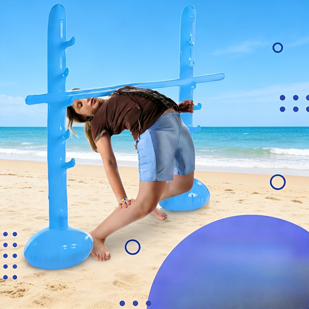 Blue Inflatable Limbo Game with Two Weighted-Base Uprights and Horizontal Bar for Outdoor Parties