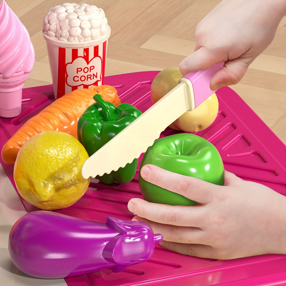 Pretend Play Kitchen Playset with Lights & Sounds, Interactive Toy Kitchen Accessories for Toddlers Ages 3+