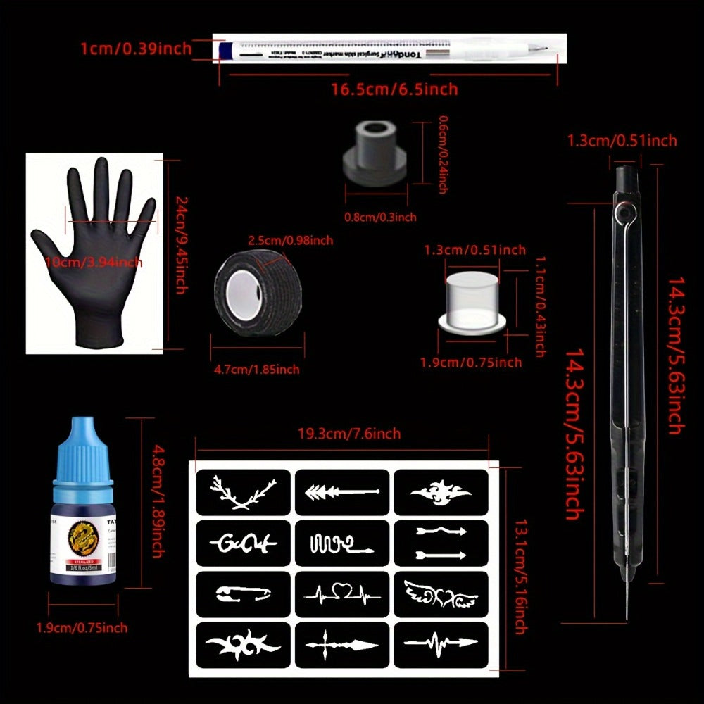 Stick and Poke Tattoo Kit - DIY Manual Tattoo Pen Hand Tool Set with 7 Color Inks, Needles