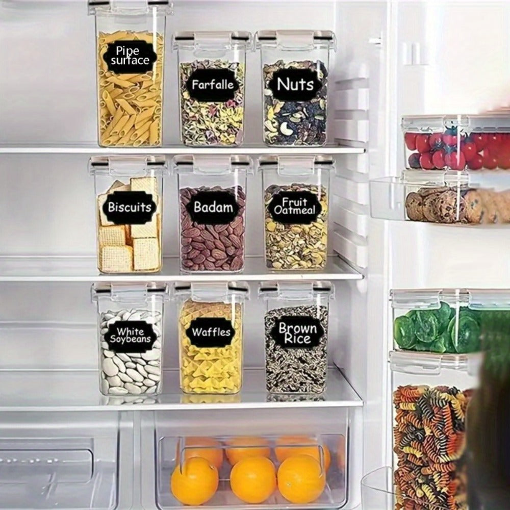 Pantry Jar Food Storage Organizer with Black Flip-Top Lids, Labels and Six Available Set Sizes