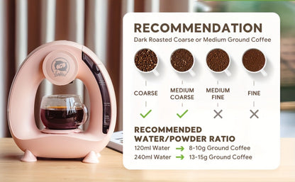 Compact Single-Serve Coffee Maker for Pods, Grounds or Tea with 4-8oz Serving Label and Four Colors