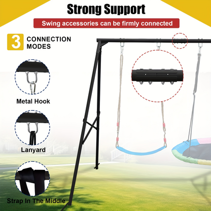 Heavy Duty Swing Set Frame – Full Steel A-Frame Outdoor Swing Stand with Ground Stakes, Supports 2 Swings & Up to 550 LBS
