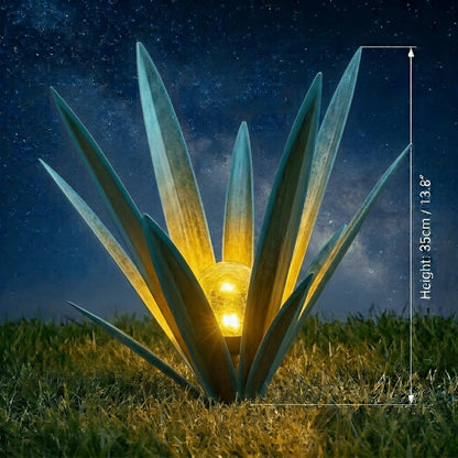 Solar Powered Agave Metal Sculpture Garden Statue – Hand-Painted Rustic Agave Figurine with LED Light & Remote Control