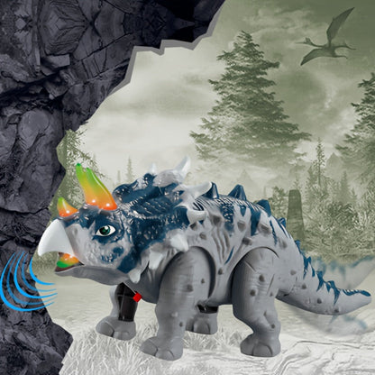 Walking Triceratops Dinosaur Toy with Roaring Sound, LED Lights and Green, Gray or Two-Piece Options
