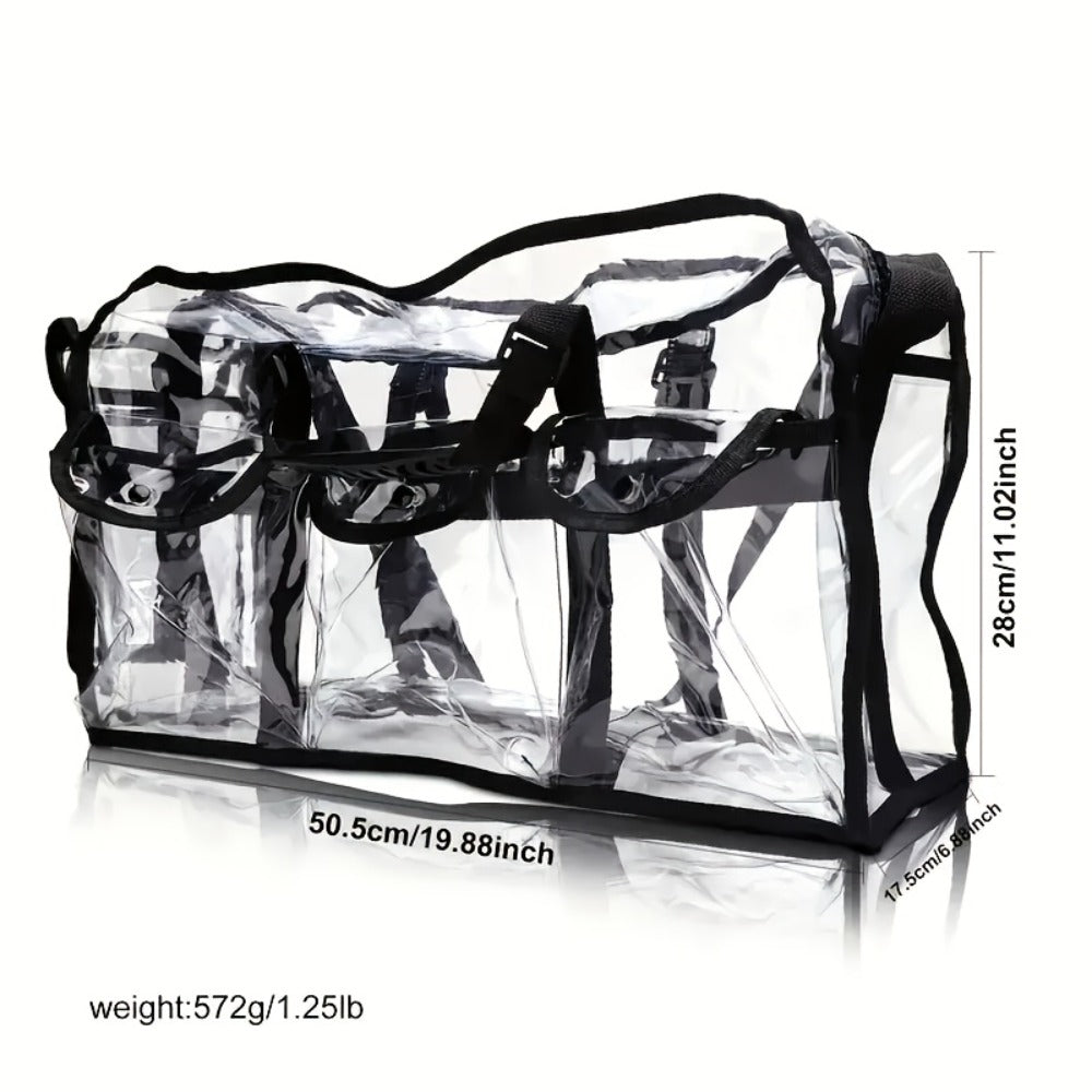 Stadium Approved Clear PVC Tote Bag Extra Large Transparent Shoulder Bag 3 External Pockets Adjustable Straps Waterproof for Men Women