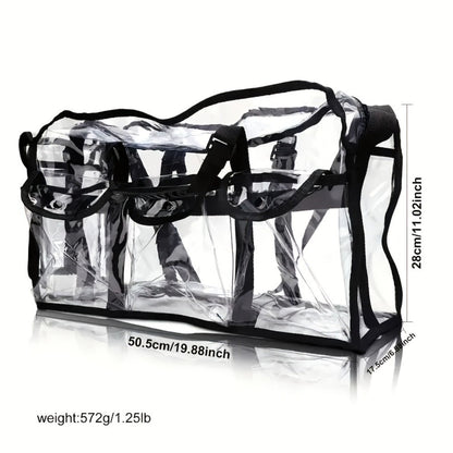 Stadium Approved Clear PVC Tote Bag Extra Large Transparent Shoulder Bag 3 External Pockets Adjustable Straps Waterproof for Men Women