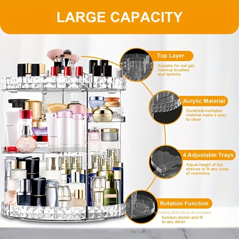 Rotating 360 Makeup Organizer Spinning Cosmetic Storage Display Rack 7 Adjustable Layers Large Capacity Skincare Holder for Vanity