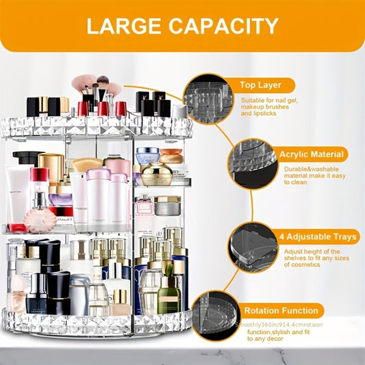 Rotating 360 Makeup Organizer Spinning Cosmetic Storage Display Rack 7 Adjustable Layers Large Capacity Skincare Holder for Vanity