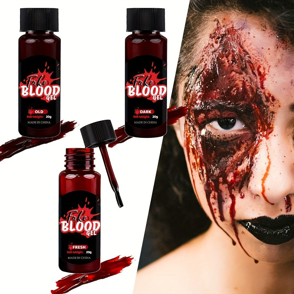 Fake Blood Makeup Kit 3pcs SFX Paste with Brush – Realistic Fresh Dark & Old Blood Special Effects Makeup for Halloween Zombie Vampire
