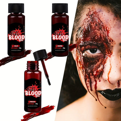 Fake Blood Makeup Kit 3pcs SFX Paste with Brush – Realistic Fresh Dark & Old Blood Special Effects Makeup for Halloween Zombie Vampire