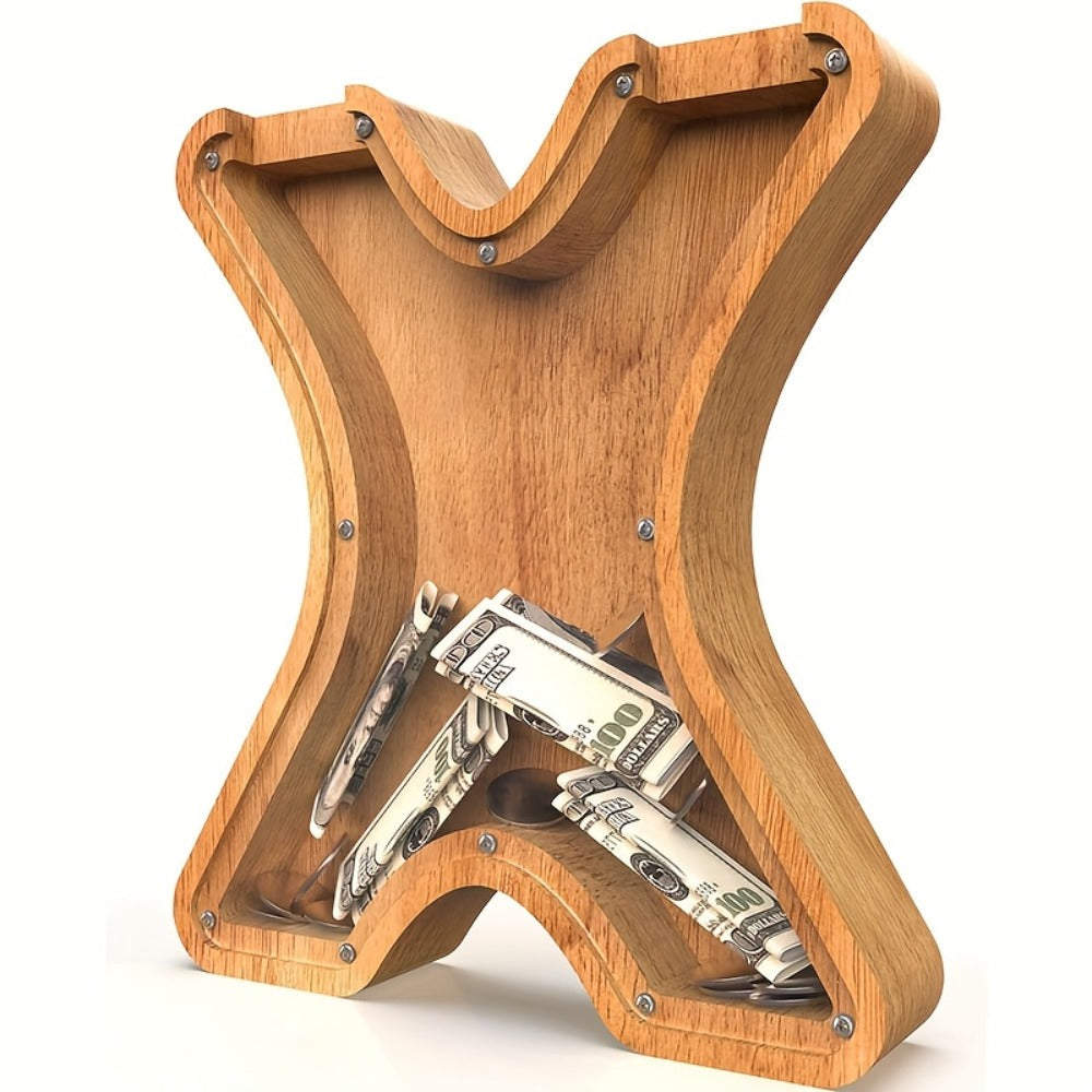 Wooden Letter Penny Bank – Alphabet Coin Bank Savings Box for Kids & Adults, Personalized Money Bank Birthday Gift