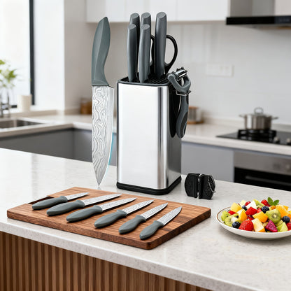 Stainless Steel Kitchen Knife Set Chef Knife Damascus Black Knife Block for Home Cooking, Dining and Outdoor Meals