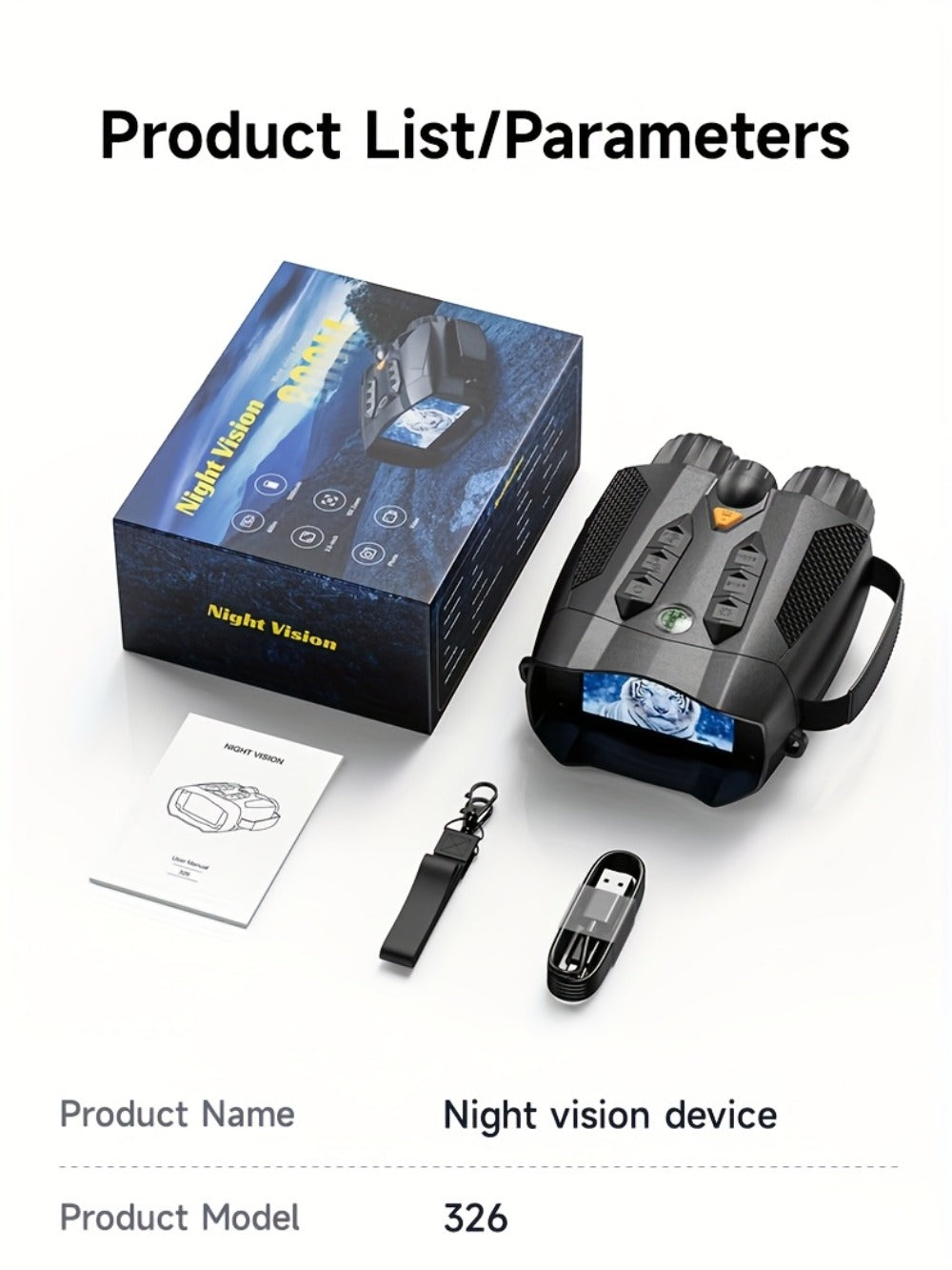 Night Vision Goggles with Built-In 3W IR Illuminator, 200MP HD, 10X Digital Zoom, 5W IR Light, Battery