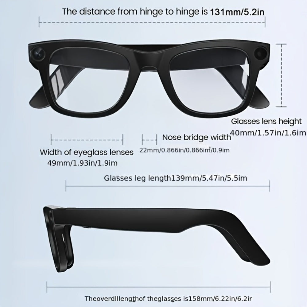 Smart Glasses Camera and Camera-Free Eyewear with Photochromic, Transparent and Black Lens Options