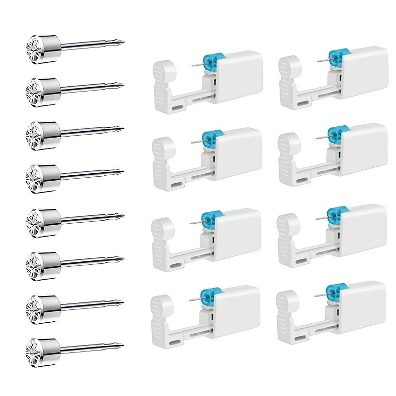 Disposable Ear Piercing Gun Set 8pcs - Stainless Steel Ear Stud Piercing Tool Kit for Entryways, Bedrooms and Living Spaces