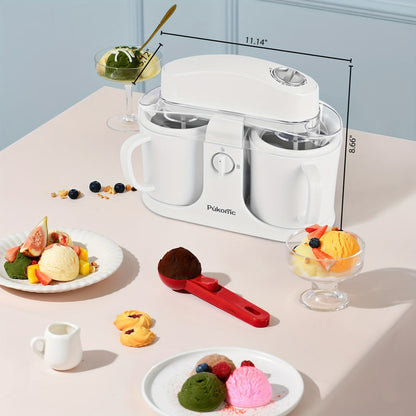 Ice Cream Maker Machine Dual Cup Self-Freezing, Make 2 Flavors Homemade Ice Cream Sorbet Frozen Yogurt at Once