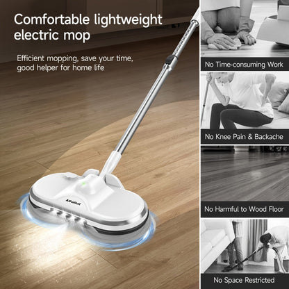 Cordless Electric Spin Mop with LED Headlight & Sprayer, 50-Min Runtime 6oz Water Tank, Floor Scrubber for Hardwood Tile Laminate Floors