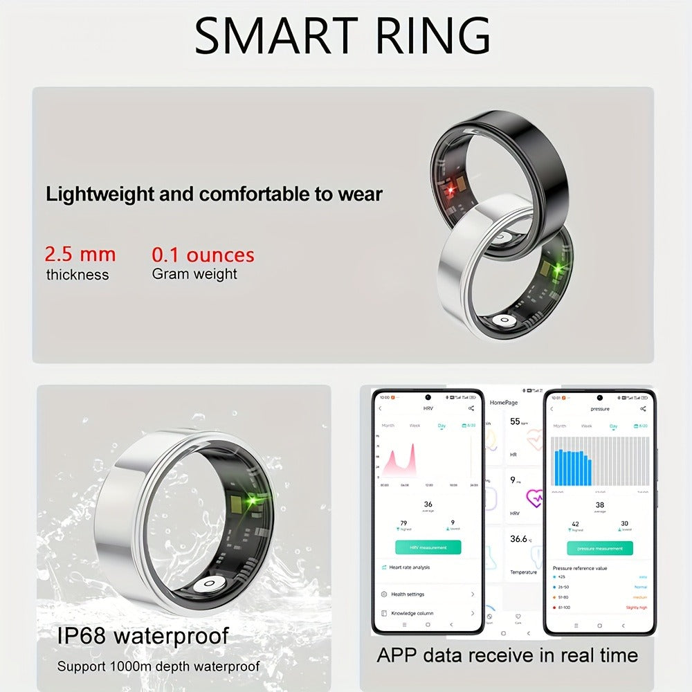 Smart Ring Fitness & Health Tracker for Men & Women, Heart Rate, Sleep, Steps, Calories, Body Temp & HRV Monitoring