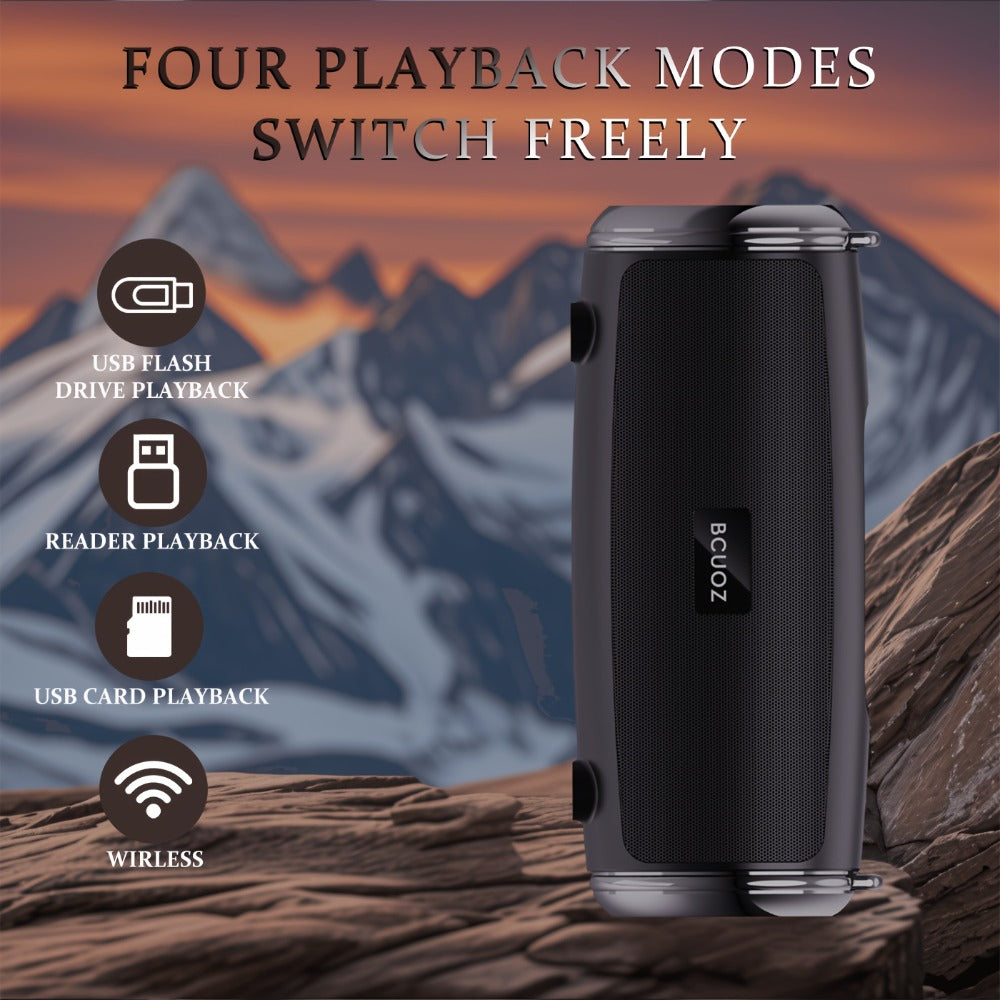 Portable Bluetooth Speaker BCUOZ with 3D Stereo Configuration, TWS, Hands-Free Calls, FM, AUX, USB and TF