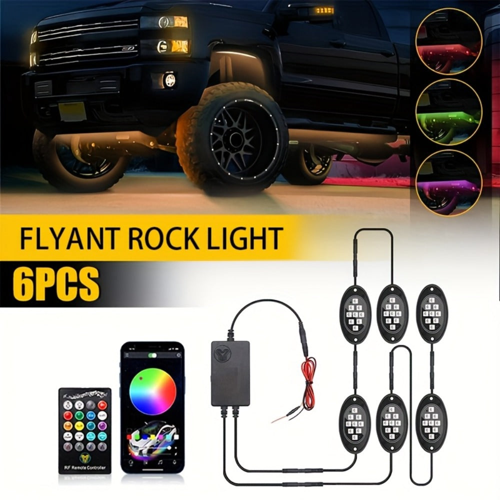 RGB Rock Lights Kit for Trucks & Cars, Sound-Activated LED Underbody Lights with APP & Remote Dual Control