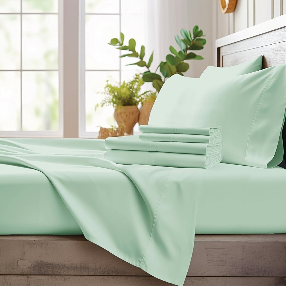 Bamboo Cooling Sheet Set 4pcs, Deep Pocket Fitted Sheet Flat Sheet Pillowcases for Hot Sleepers Twin Full Queen King