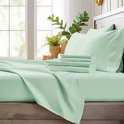 Bamboo Cooling Sheet Set 4pcs, Deep Pocket Fitted Sheet Flat Sheet Pillowcases for Hot Sleepers Twin Full Queen King