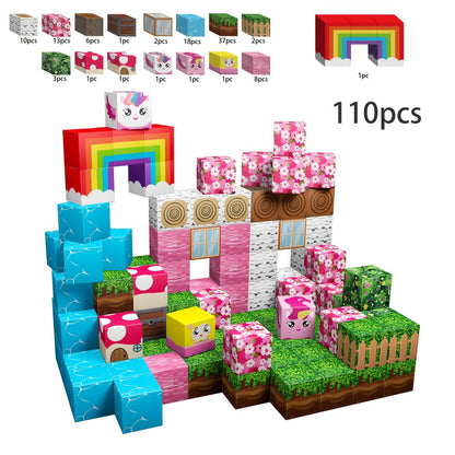 Magnetic Cube Building Set in 48-Piece or 110-Piece Pink, Blue, Green and Brown Fantasy Options