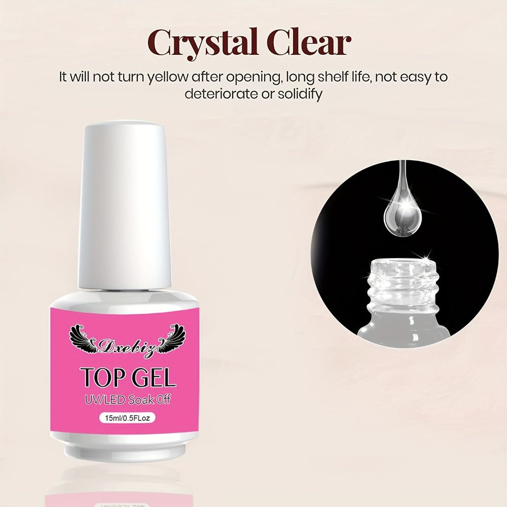 Gel Nail Polish 3-Piece Base and Top Coat Kit with No-Wipe Glossy, Matte and Base Gel for UV/LED Soak-Off Manicures