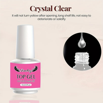 Gel Nail Polish 3-Piece Base and Top Coat Kit with No-Wipe Glossy, Matte and Base Gel for UV/LED Soak-Off Manicures