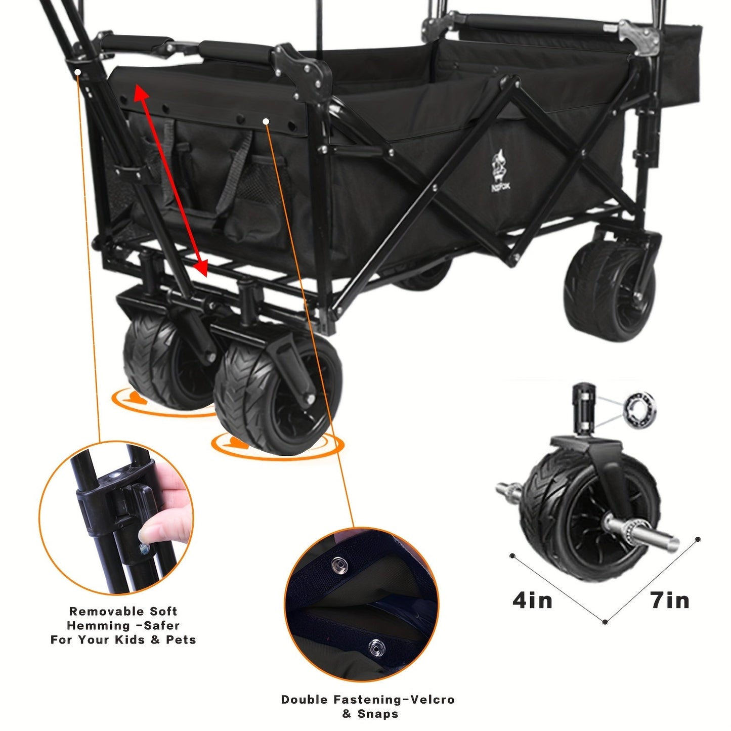 Folding Wagon Cart for Garden, Patio and Yard Use, with the Listed Configuration, for Everyday Use and Organized Storage