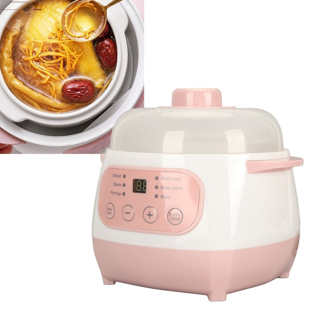 Electric Ceramic Stew Pot 1L 200W Anti Dry Burn 24H Intelligent Reservation Slow Cooker for Entryways, Bedrooms and Living Spaces