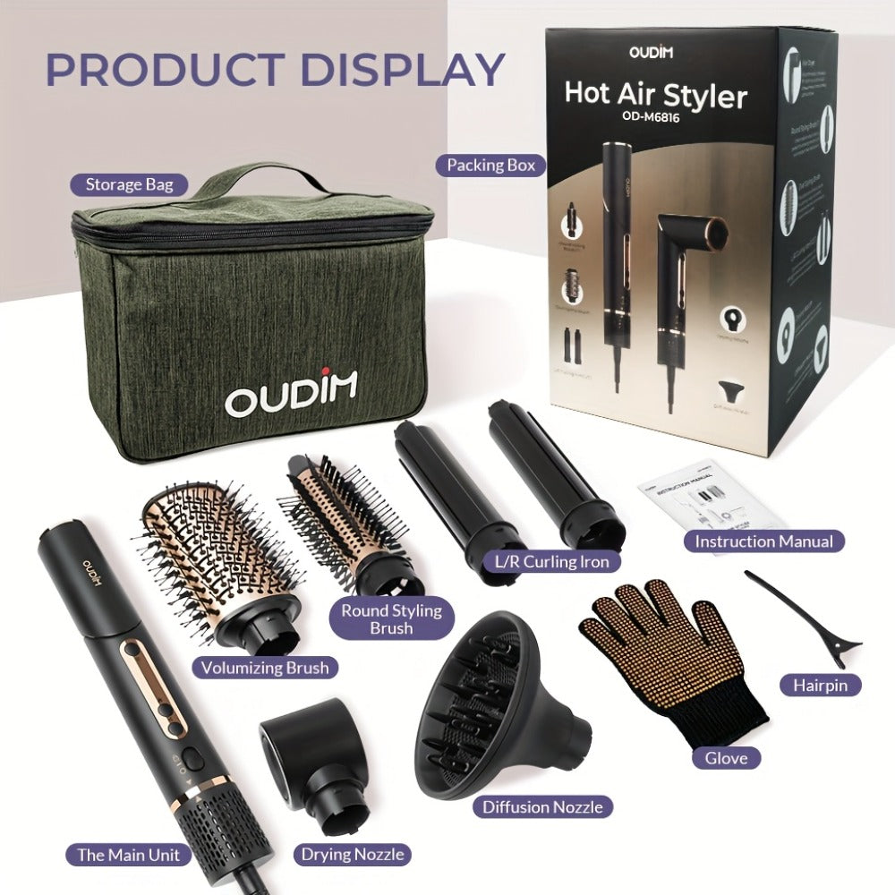 OUDIM 6-in-1 Hot Air Brush Hair Styling Tool with 110, 000 RPM Motor, Foldable Handle and Storage Bag