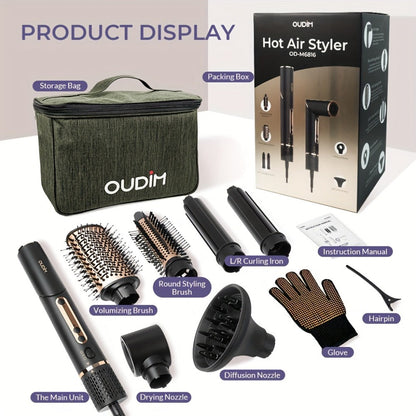 OUDIM 6-in-1 Hot Air Brush Hair Styling Tool with 110, 000 RPM Motor, Foldable Handle and Storage Bag
