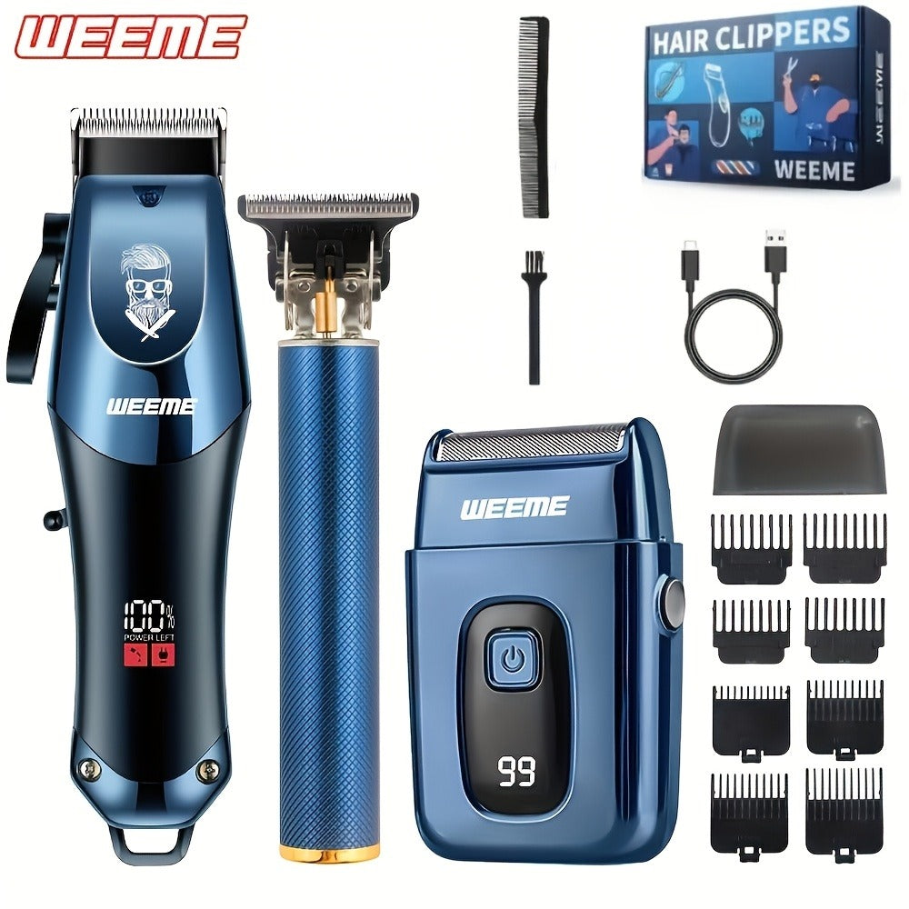 Hair Clipper WEEME One-, Two- or Three-Piece Grooming Sets with LCD Displays, USB Charging and Four Options