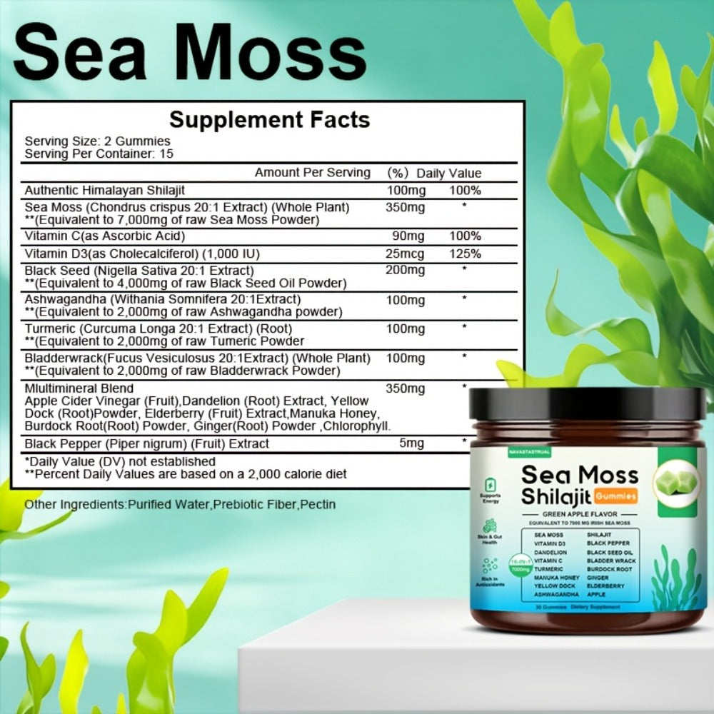 16-in-1 Sea Moss & Shilajit Gummies with Turmeric, Ashwagandha & Black Seed, Plant-Based Immune & Digestive Health Supplement