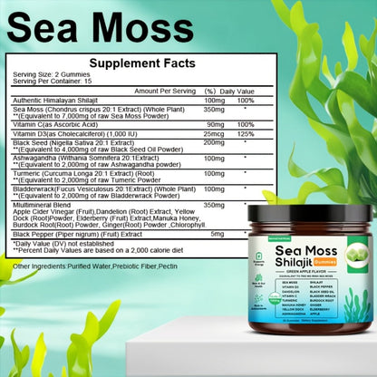 16-in-1 Sea Moss & Shilajit Gummies with Turmeric, Ashwagandha & Black Seed, Plant-Based Immune & Digestive Health Supplement