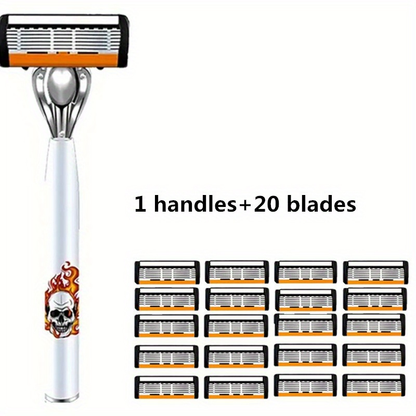 Men's Safety Razor with Replacement Blades - Anti-Slip Stainless Steel Handle Shaver for Beard & Sideburns