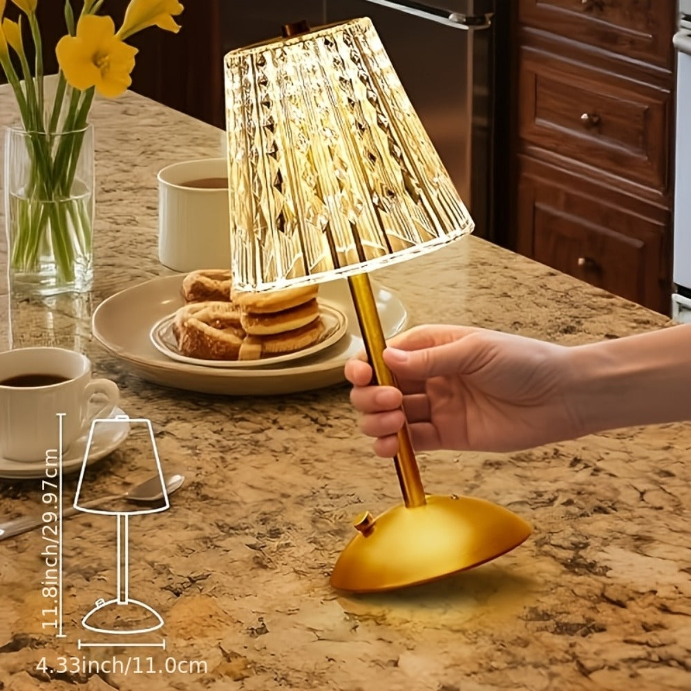 Crystal Atmosphere Lamp Portable, 3-Color Adjustable Touch LED Table Light with Retro Golden Design for Home