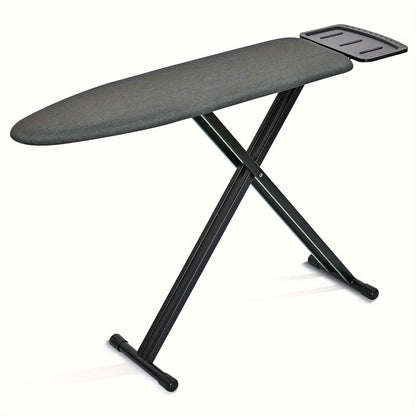 Freestanding Black Ironing Board with Multi-Height X-Leg Frame and Extended Iron-Rest Platform