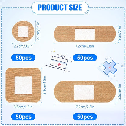 Fingertip Adhesive Bandage Pack with 200 Pieces and Four Skin-Tone Shapes for Fingers and Knuckles