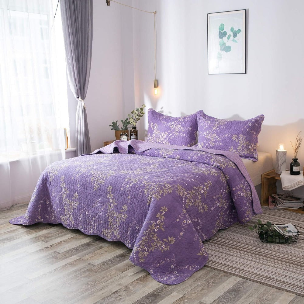 Floral Quilt Set Lightweight Bedspread Coverlet 2 or 3-Piece, All Season Hypoallergenic Breathable Paisley Patchwork Print Quilt for Bedroom